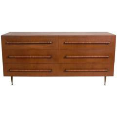Elegant Modern Chest with Reed Wrapped Handles by T.H. Robsjohn Gibbings