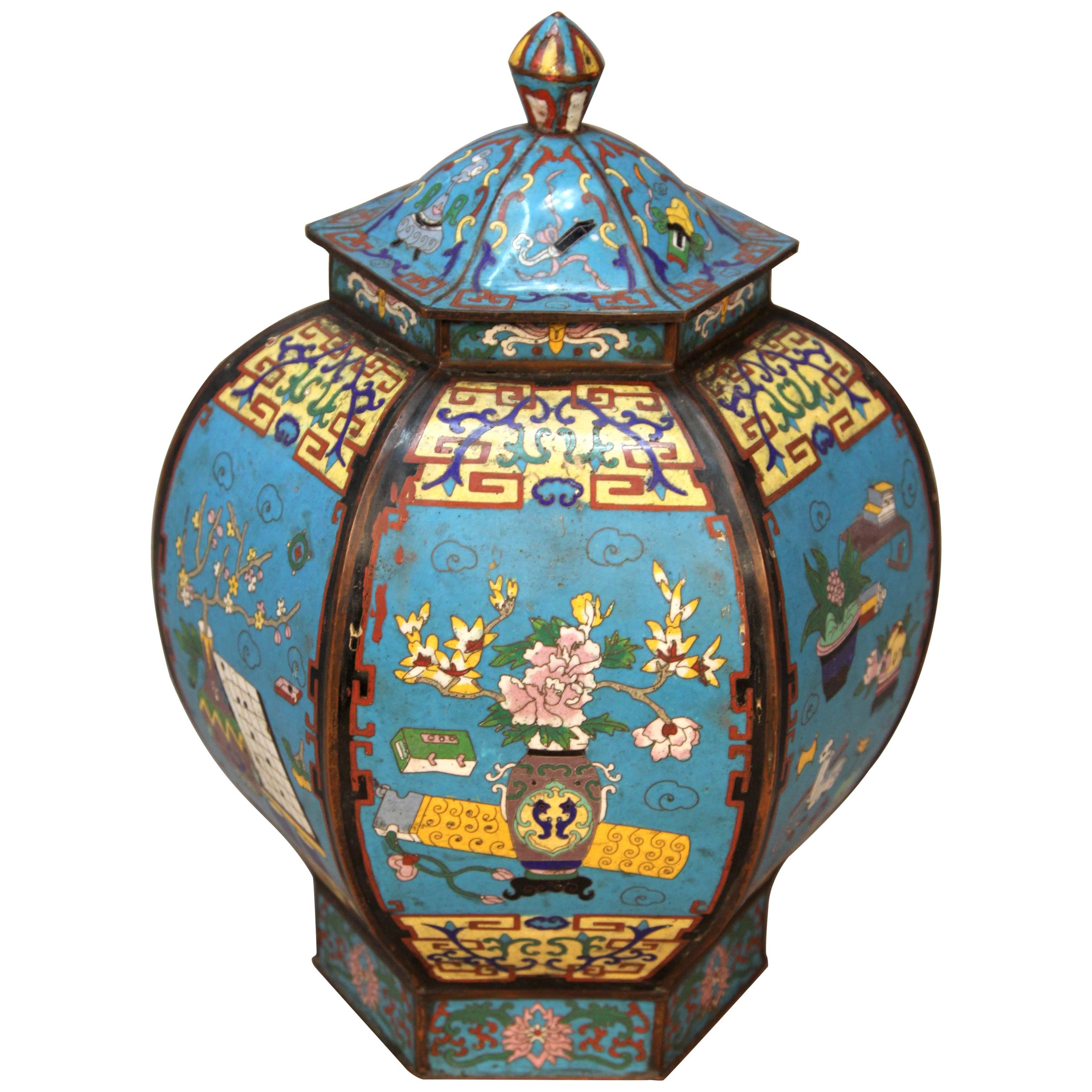 Antique 18th Century Imperial Chinese Cloisonné Urn For Sale