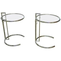 Pair of Adjustable Chrome and Glass Drink Tables Attributed to Eileen Grey
