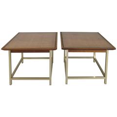 Pair of Vintage Brass and Walnut Tables by Kipp Stewart for Drexel