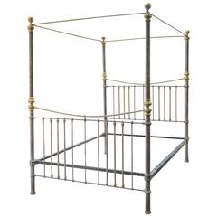 Rare Iron and Brass Queen Canopy Bed