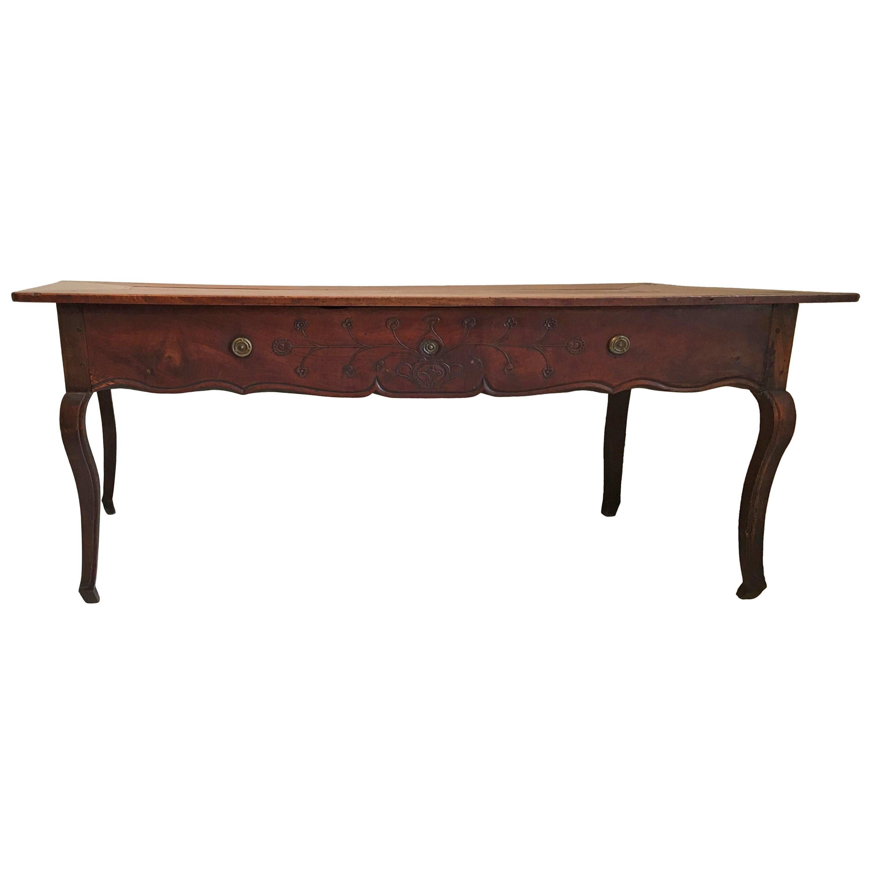 Large French Country Style Walnut Desk or Table, 18th Century