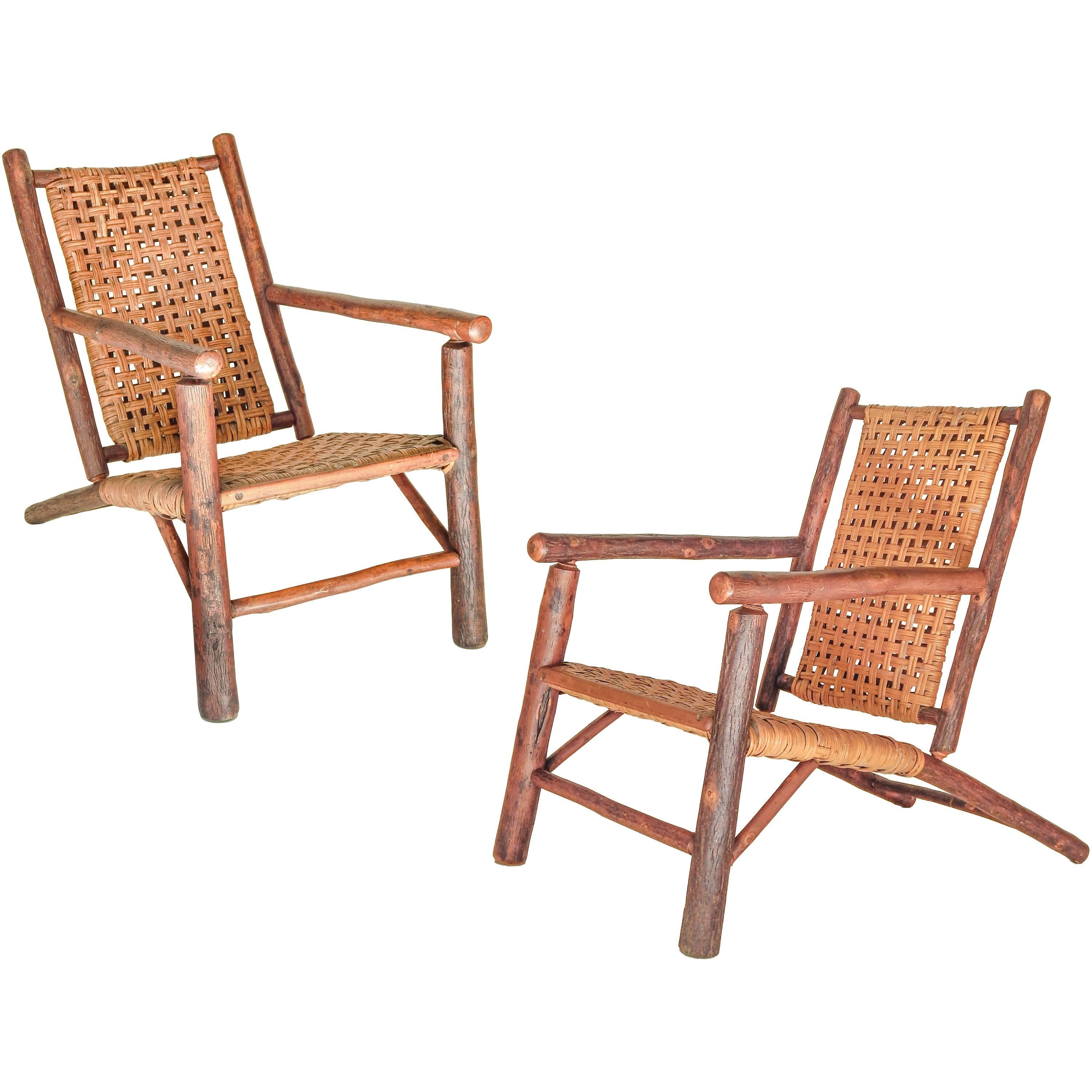 Rare Pair of Old Hickory Lounge Chairs For Sale