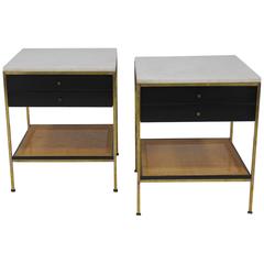 Pair of Paul McCobb Irwin Collection Brass Nightstands with Marble Tops