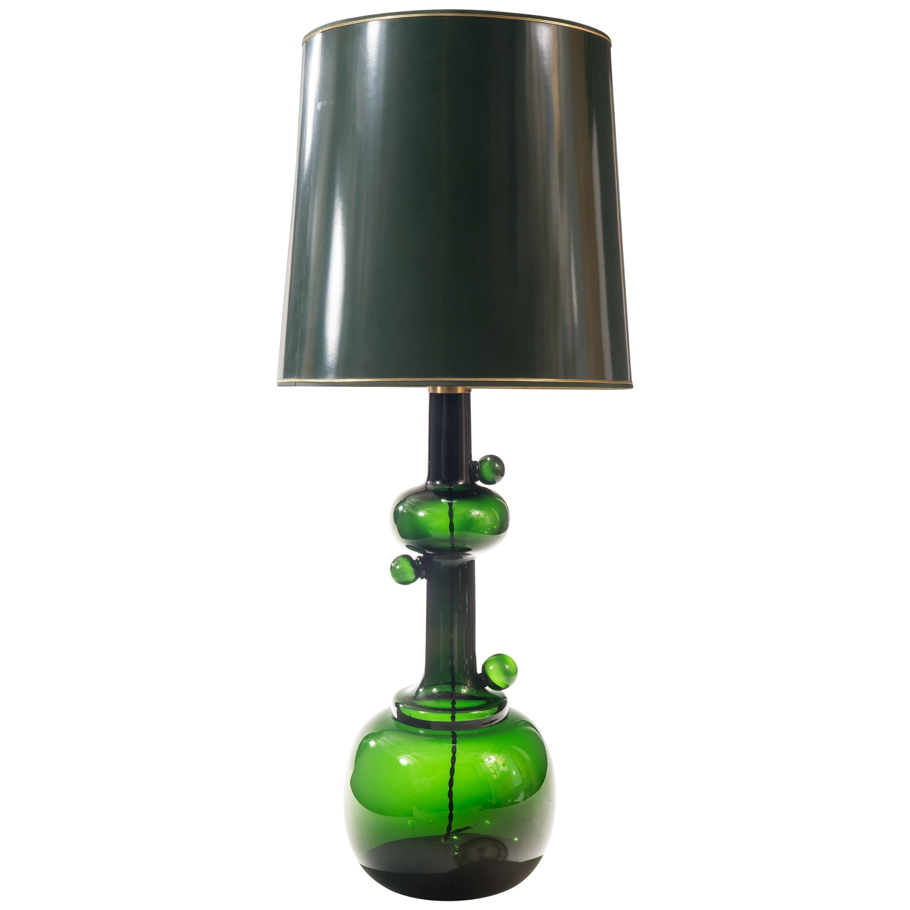 Michael Bang for Holmegaard Attributed, Tall Green Glass Table Lamp