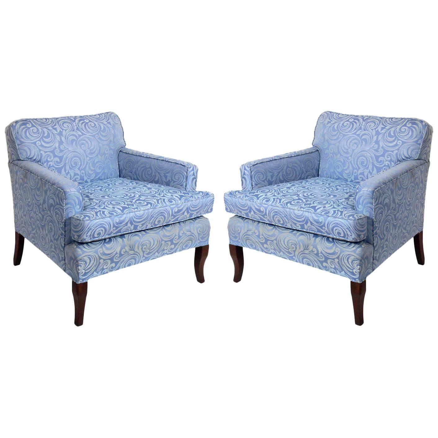 Pair of Low Slung Lounge Chairs with Curvaceous Legs