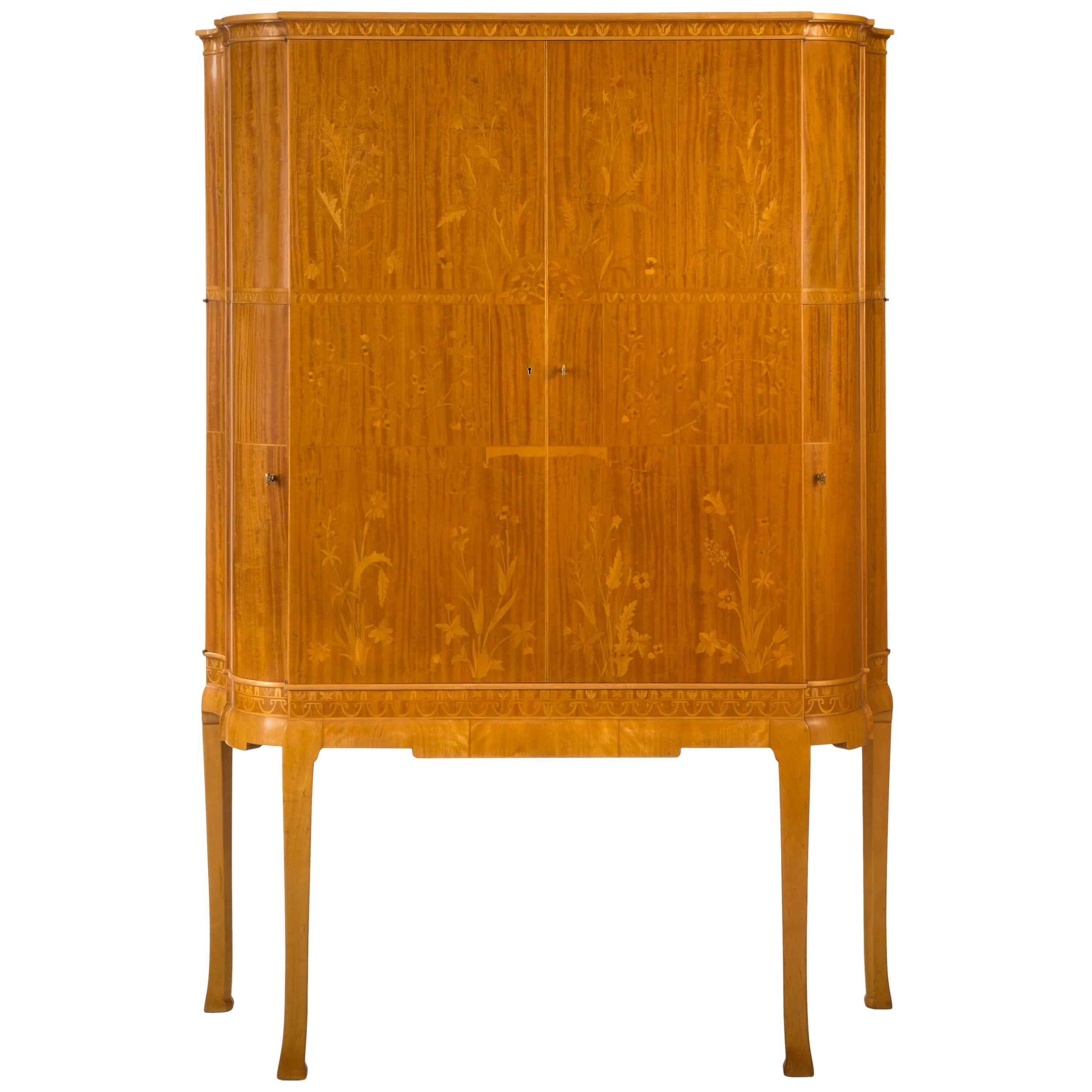 Carl Malmsten, Rare Swedish Marquetry, Satinwood and Birch Cabinet
