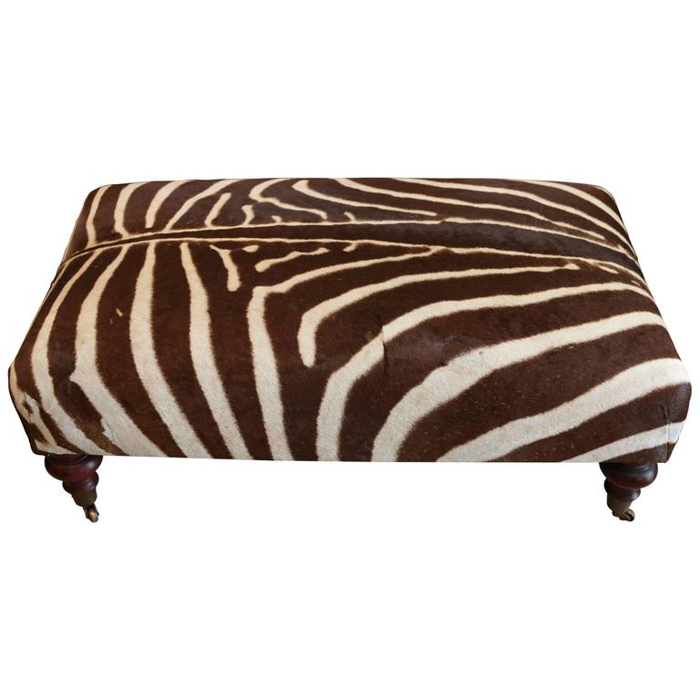 Zebra Hide Ottoman on Mahogany Frame at 1stDibs animal hide ottoman