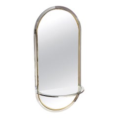 Pace Chrome and Brass Racetrack Wall Mirror with Glass Shelf Vintage