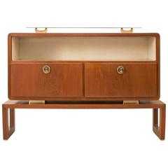 Paolo Buffa, Italian Teak, Parchment and Brass Mounted Sideboard Cabinet