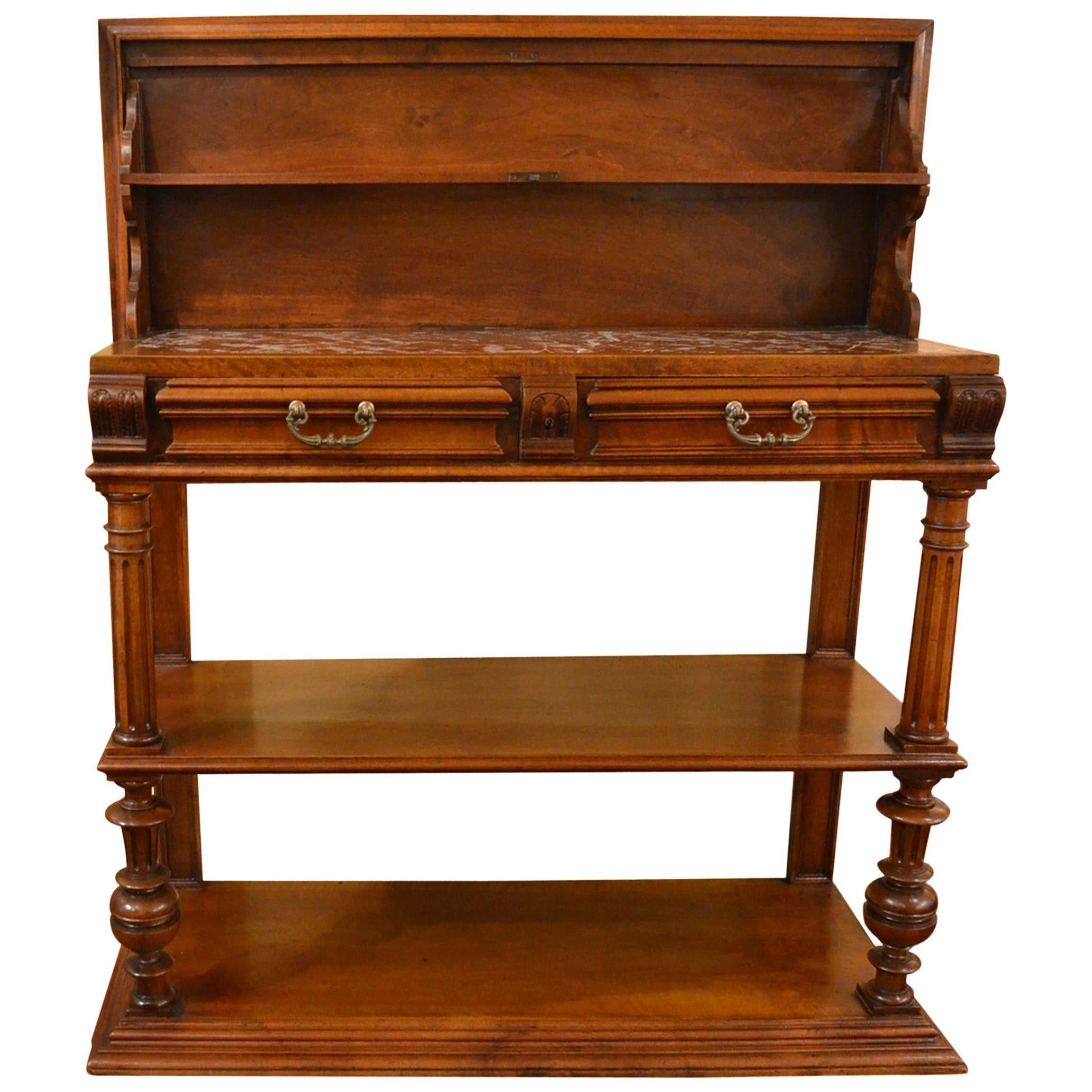 Antique French Provincial Walnut and Rouge Marble-Top Serving Table, circa 1880 For Sale