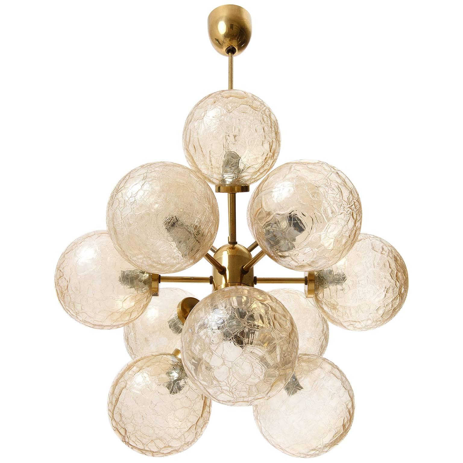 Sputnik Chandelier, Brass and Amber Glass, 1970