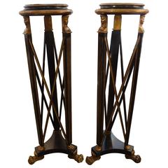 Pair Of Italian Neoclassical Style Black and Gold Pedestals, Circa. 1940 12