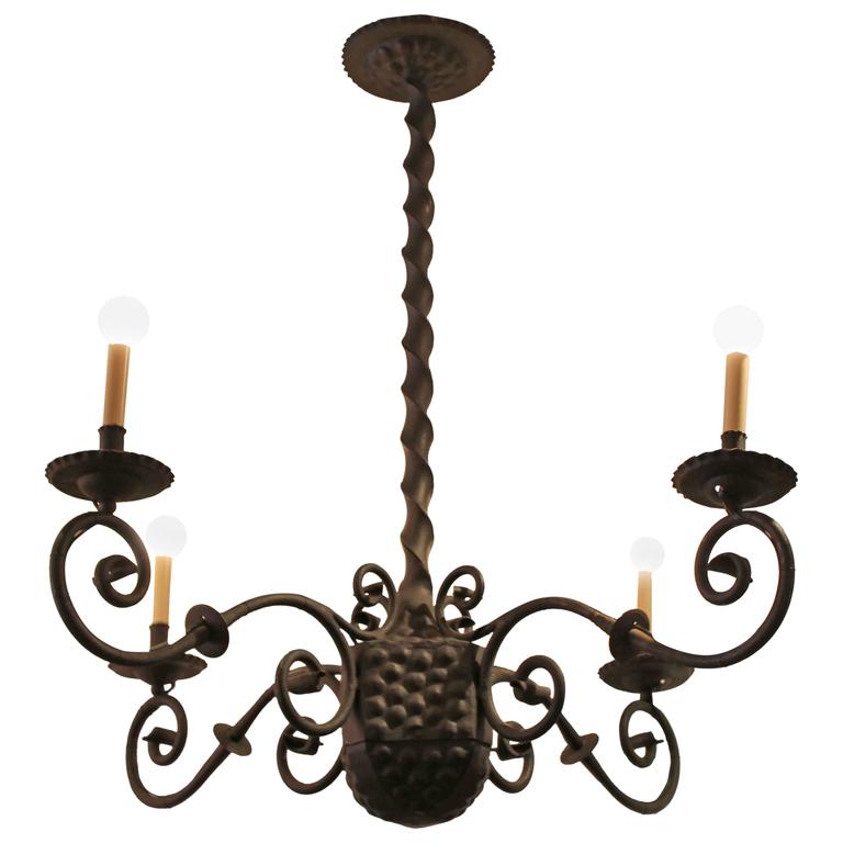 20th Century French Wrought Iron And Alabaster Chandelier For Early 20th Century Spanish Wrought Iron Chandelier