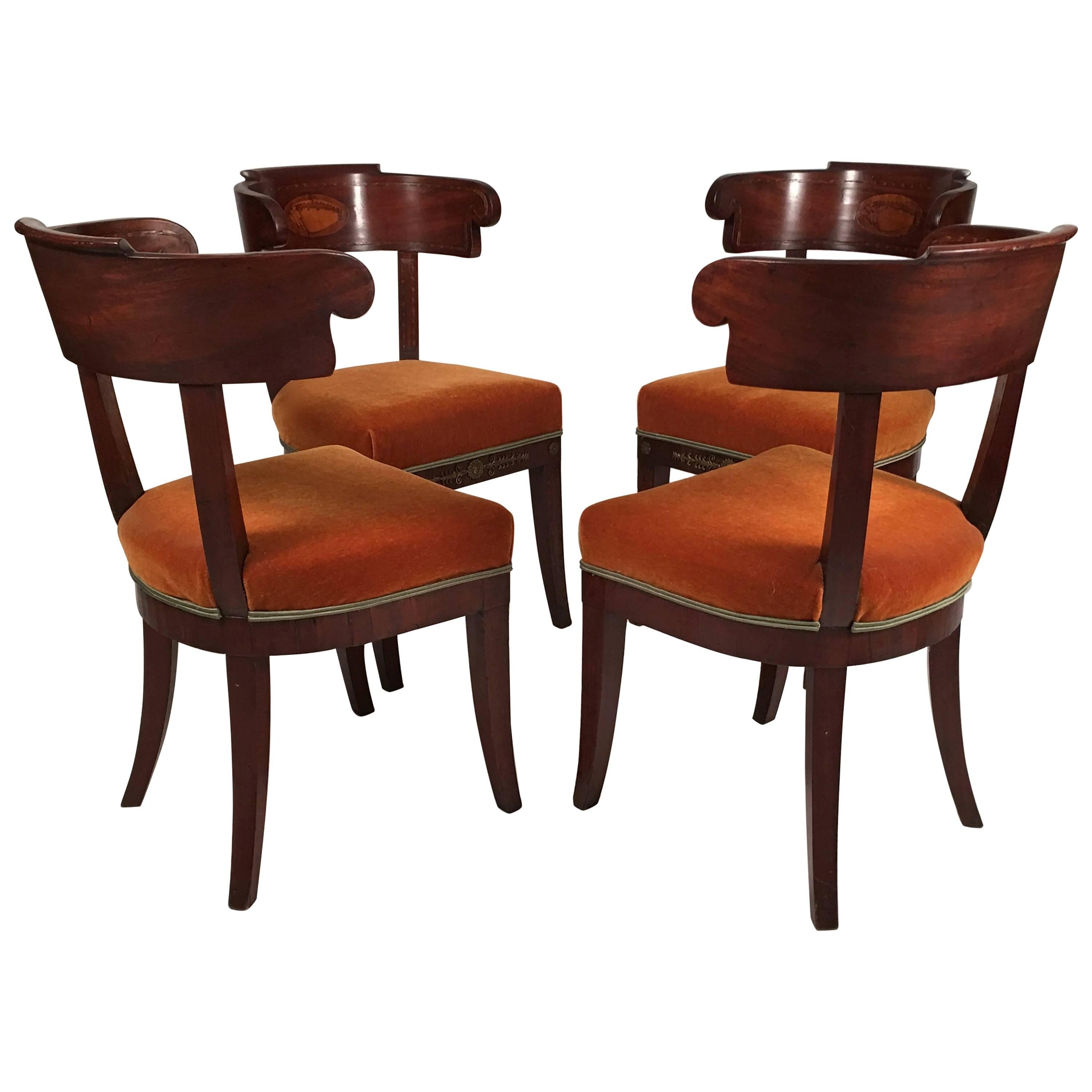 Set of Four Baltic Neoclassical Shell Inlaid Chairs