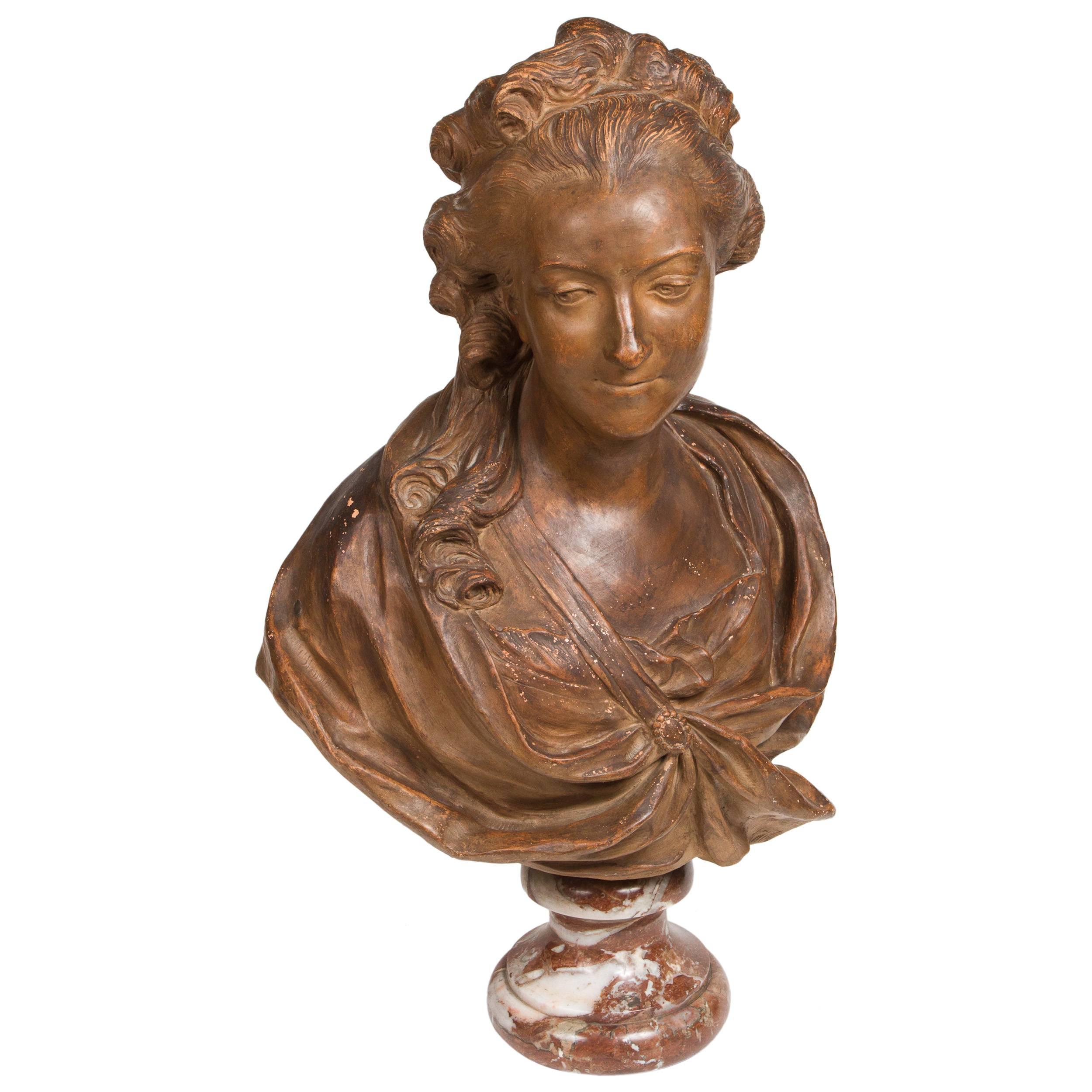 Important buste de Madame du Barry en terre cuite en vente