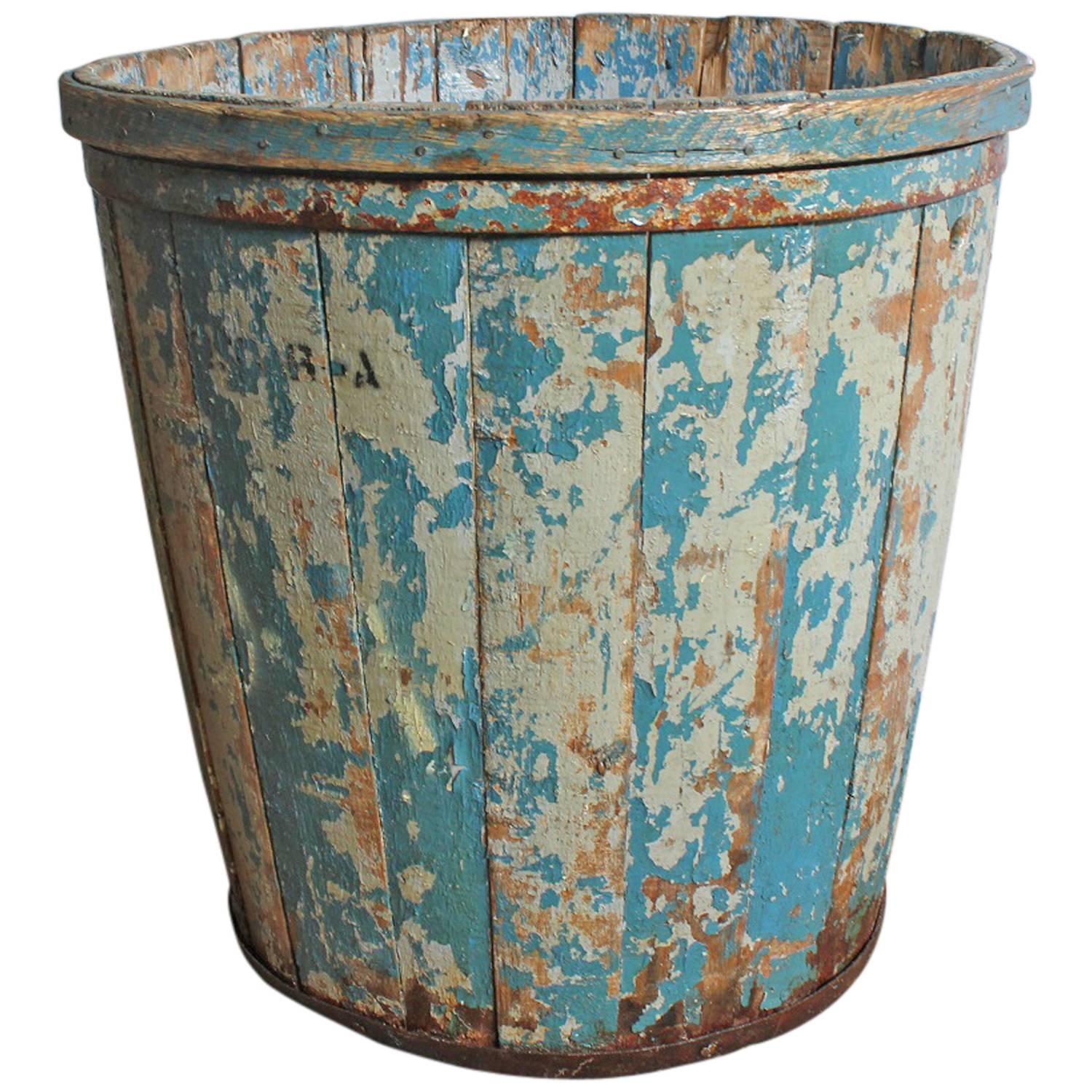 Large Antique Wood Gathering Bucket For Sale