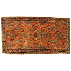 Antique Persian Sarouk Oriental Rug with Floral Design in Small Size, circa 1900 Antique Persian Sarouk Oriental Rug with Floral Design in Small Size, circa 1900