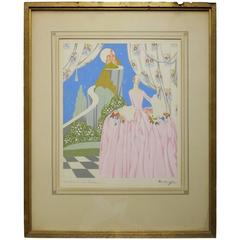 1920s Art Deco Original Painting by Gaetano Bentivoglio "Chateaux en Espagne" 12