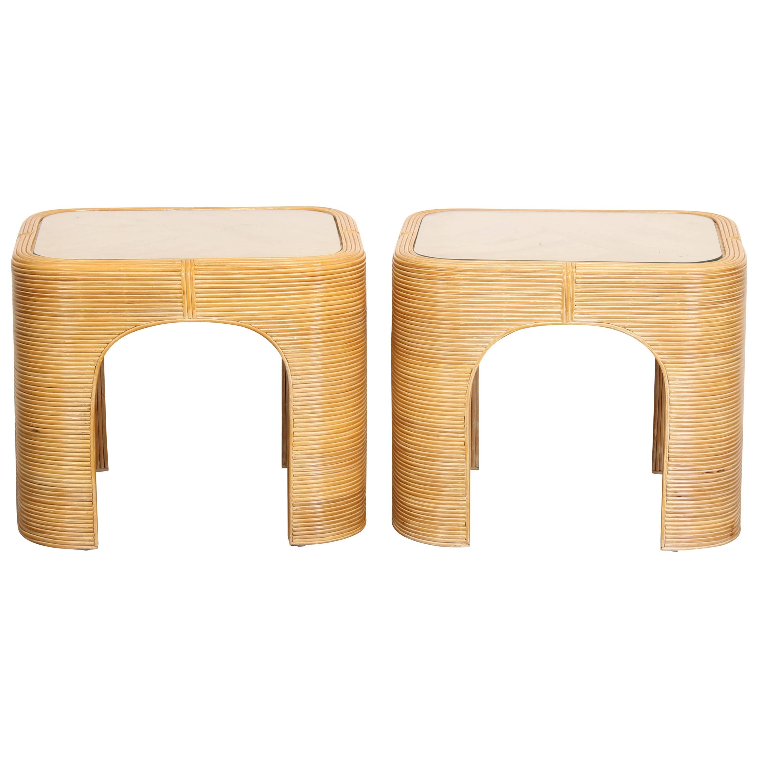 Pair of Rattan Bamboo Side Tables, 1980s