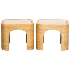 Pair of Rattan Bamboo Side Tables, 1980s