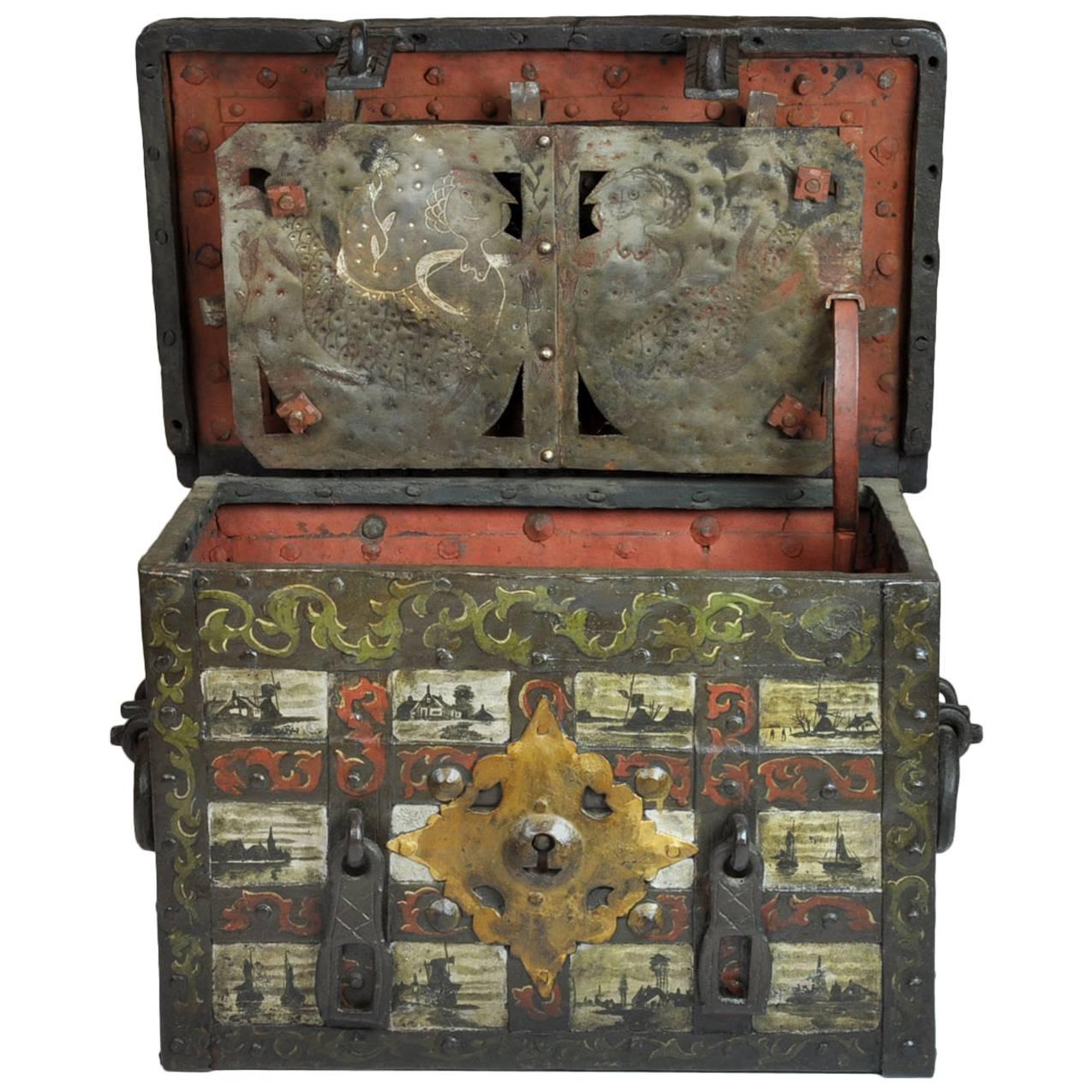 18th-19th Century Spanish Hand-Painted Strongbox/Safe