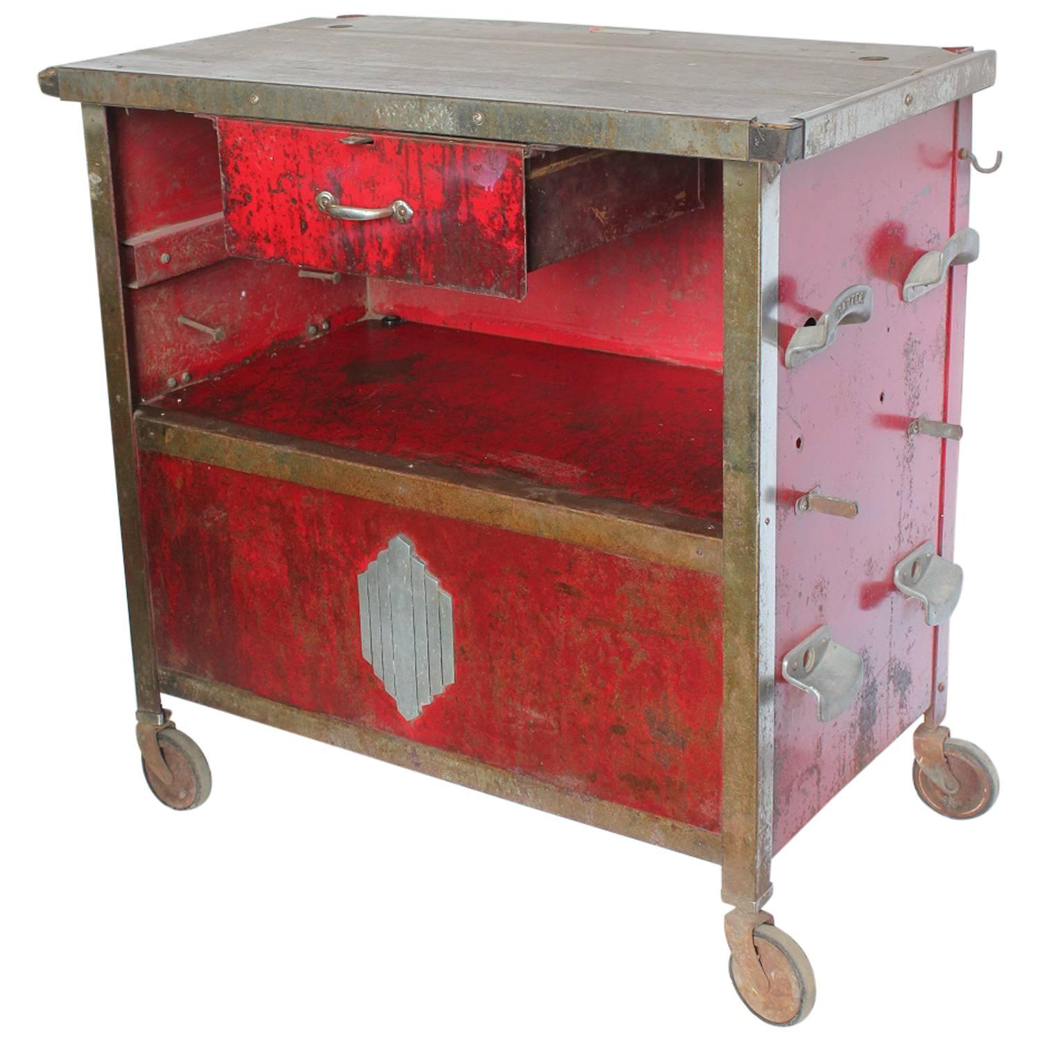 Stylish Art Deco Auto Shop Metal Cart/Bar Cart For Sale