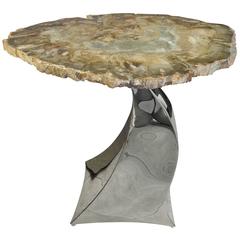 Modernist Lacquered Raw Wood and Polished Chrome Side Table