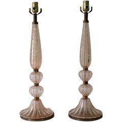 Pair of Barovier e Toso Pink Murano Glass Lamps 9