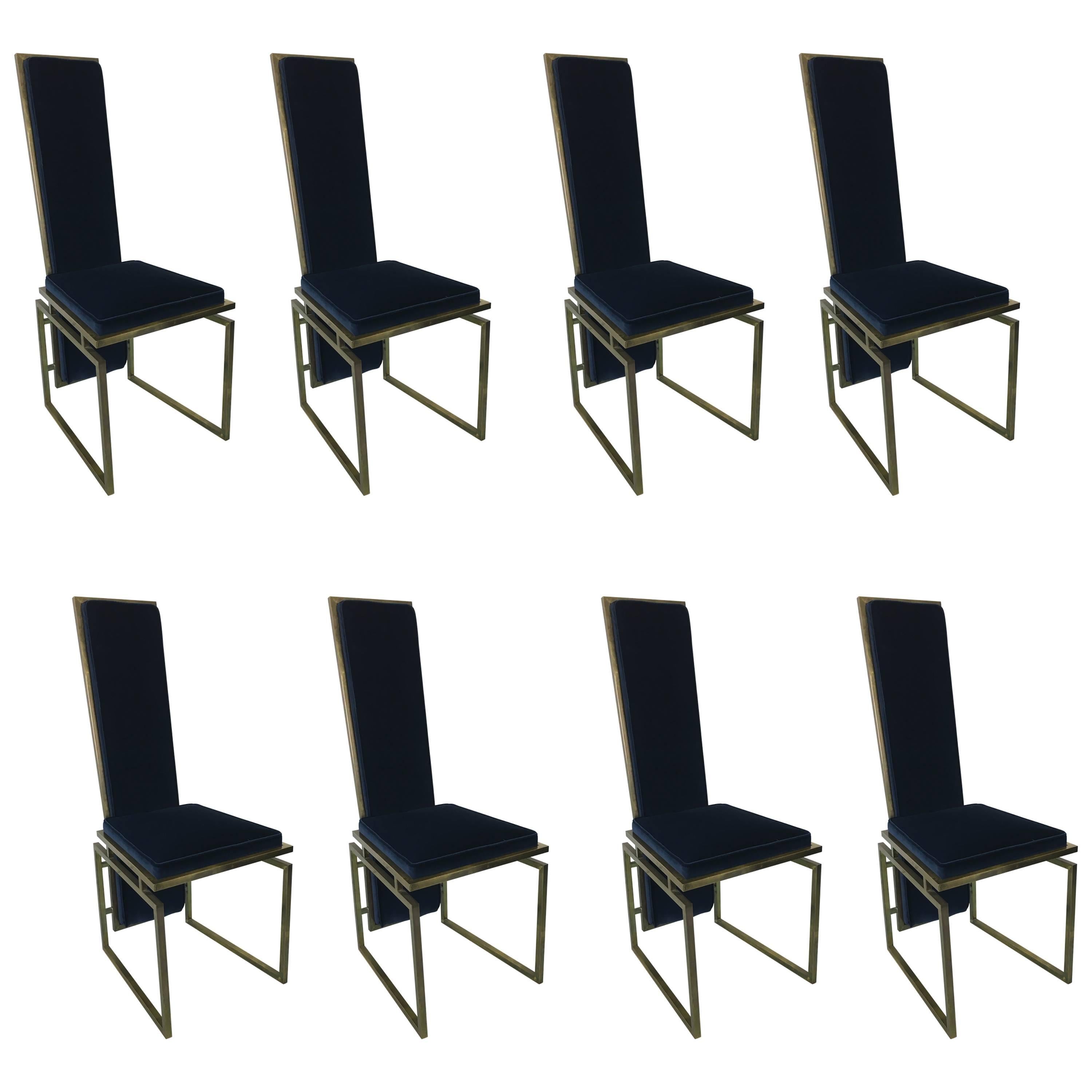 Exceptional Set of Eight French 1970s Bronze Dining Chairs