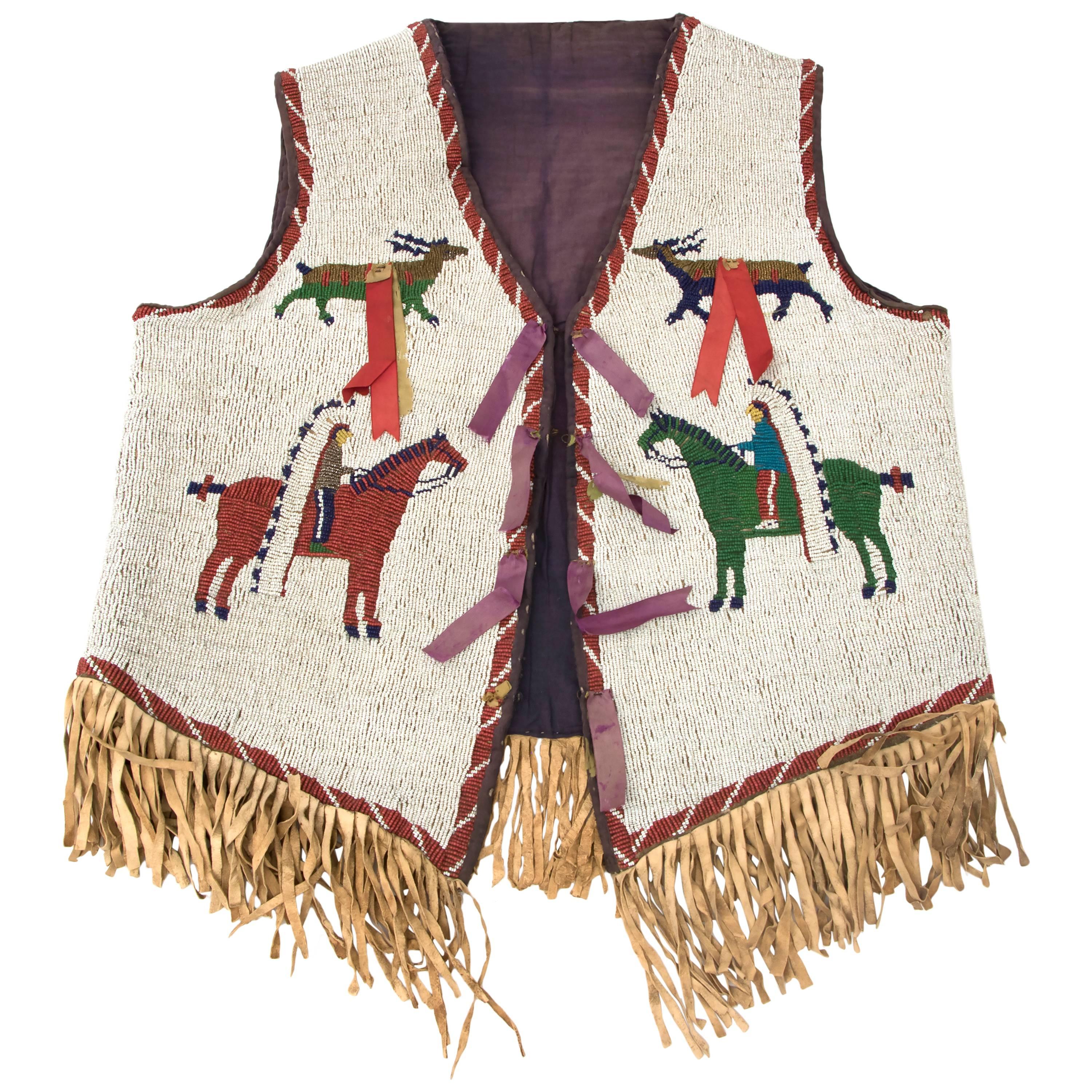 Antique Native American Pictorial Beaded Vest, Sioux, circa 1900