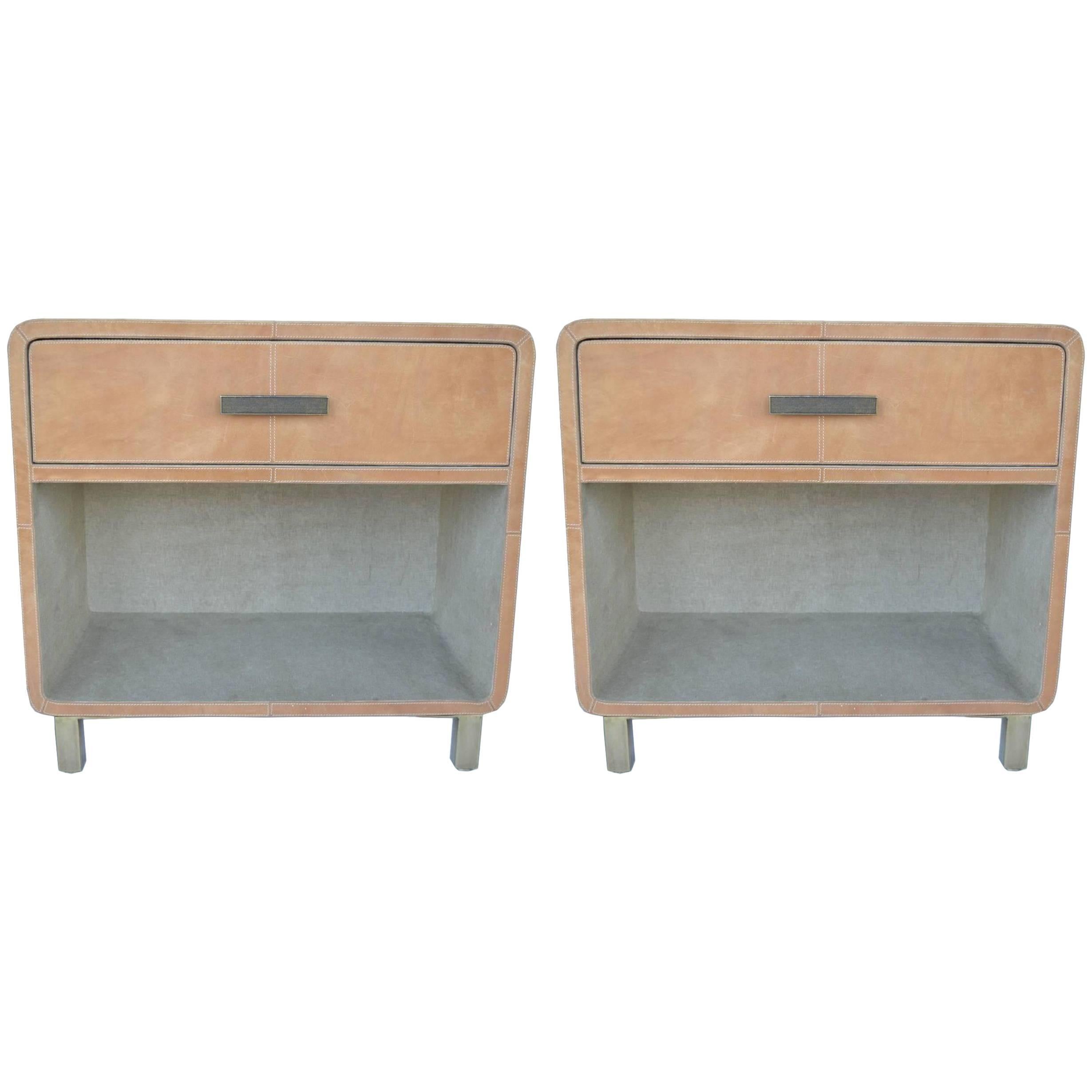 Pair of Italian Leather Upholstered Side Tables