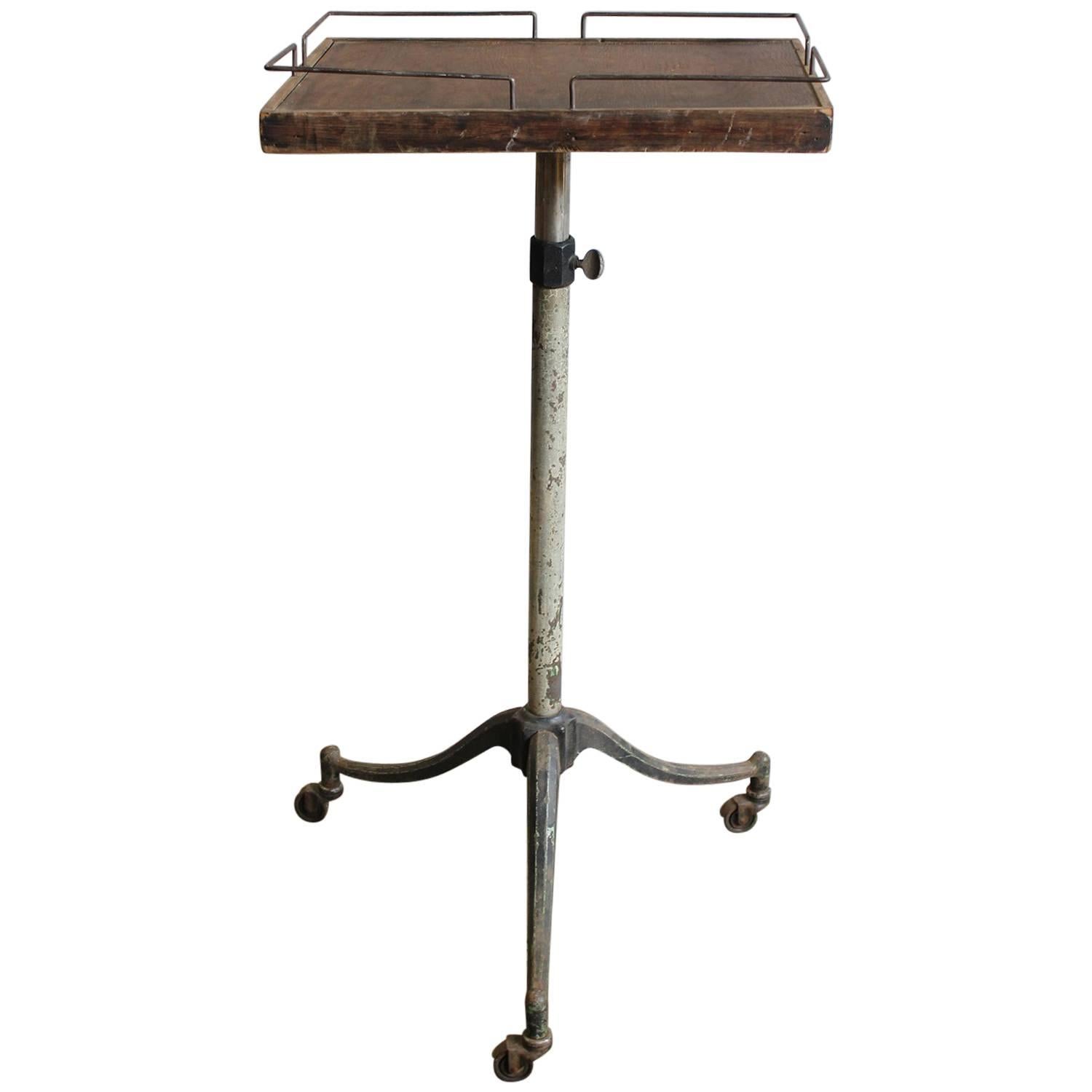 Antique Industrial Adjustable Side Table For Sale