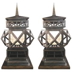 Pair of Large-Scale Vintage Welded Lanterns 8