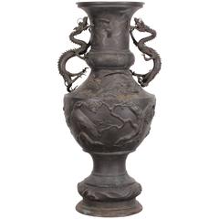 Antique Japanese Monumental 54.75 Inch Meiji Bronze Dragon Vase