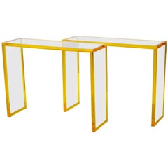 Custom Yellow and Clear Lucite Consoles