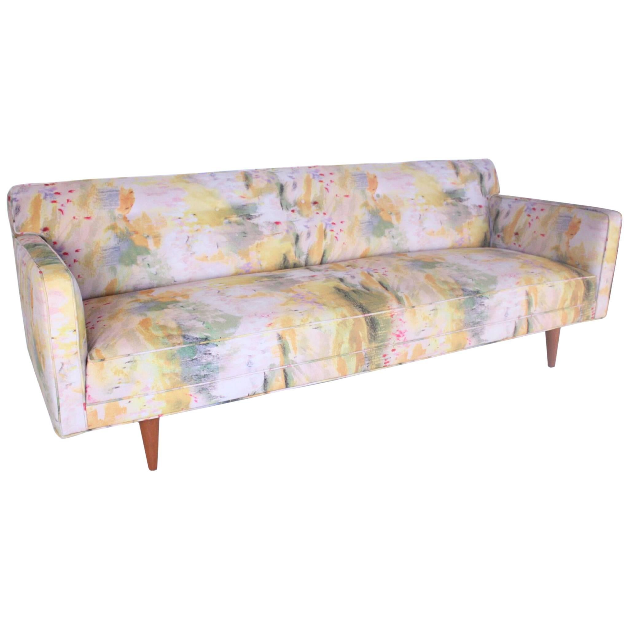 Mid-Century Sofa Attributed to Dunbar and Upholstered in Genevieve Lévy Fabric