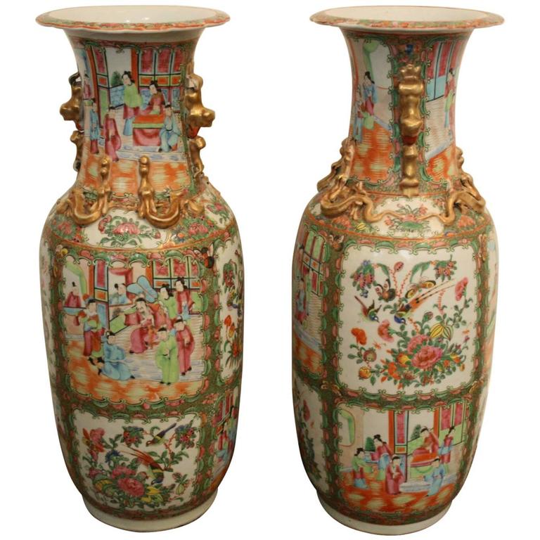 Monumental Pair of Rose Medallion Vases at 1stDibs