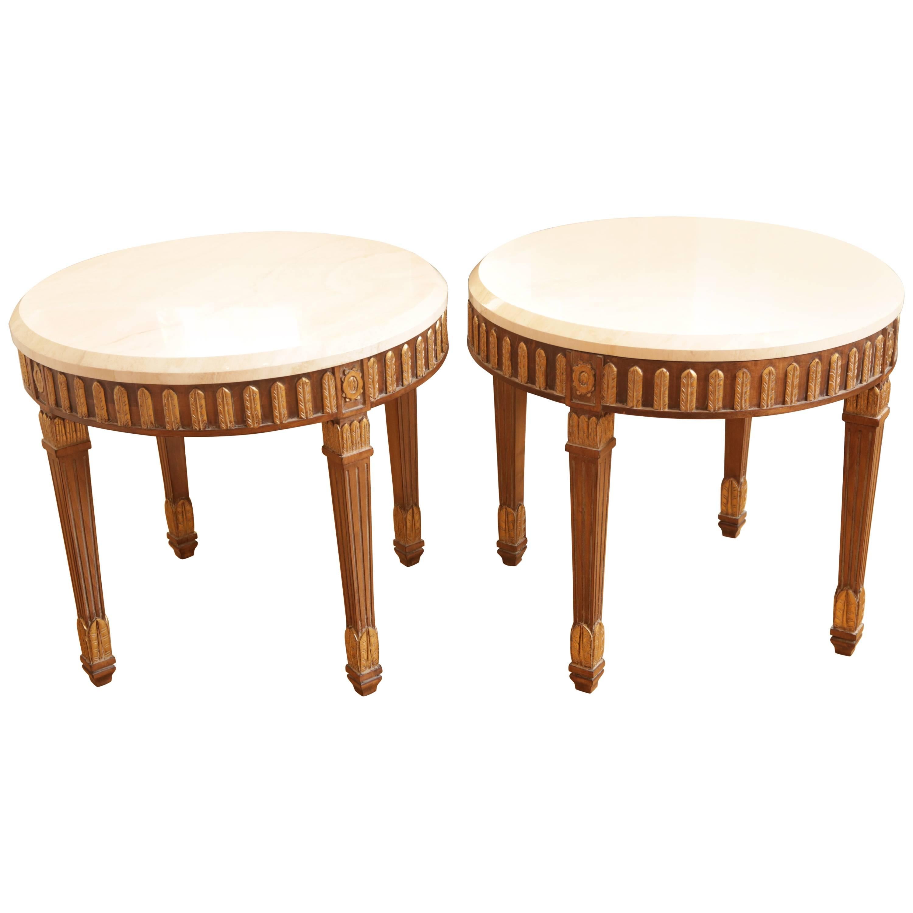 Pair of Kreiss Side Tables with Marble Tops