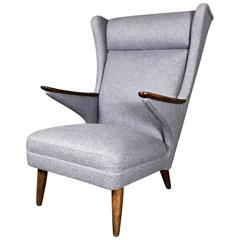 High-Back Danish Wing Chair, Updated Upholstery, circa 1950s High-Back Danish Wing Chair, Updated Upholstery, circa 1950s