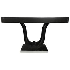 Black Lacquered Art Deco Dining Table, Expandable, circa 1920s