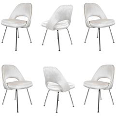 Saarinen Executive Armless Chairs in Ivory Velvet, Set of Six 6
