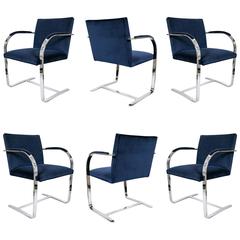 Brno Flat Bar Chairs in Navy Velvet, Set of Six 4