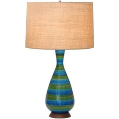 Large Bitossi for Raymor, Blue and Green Striped Italian Pottery Lamp