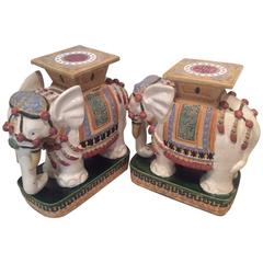 Elephant Garden Stands Stools Vintage Pair Side End Tables Vietnam Ceramic