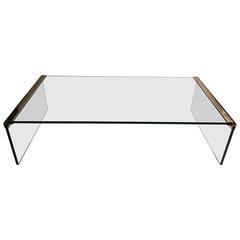 Large Glass and Brass Coffee Table by Leon Rosen for Pace