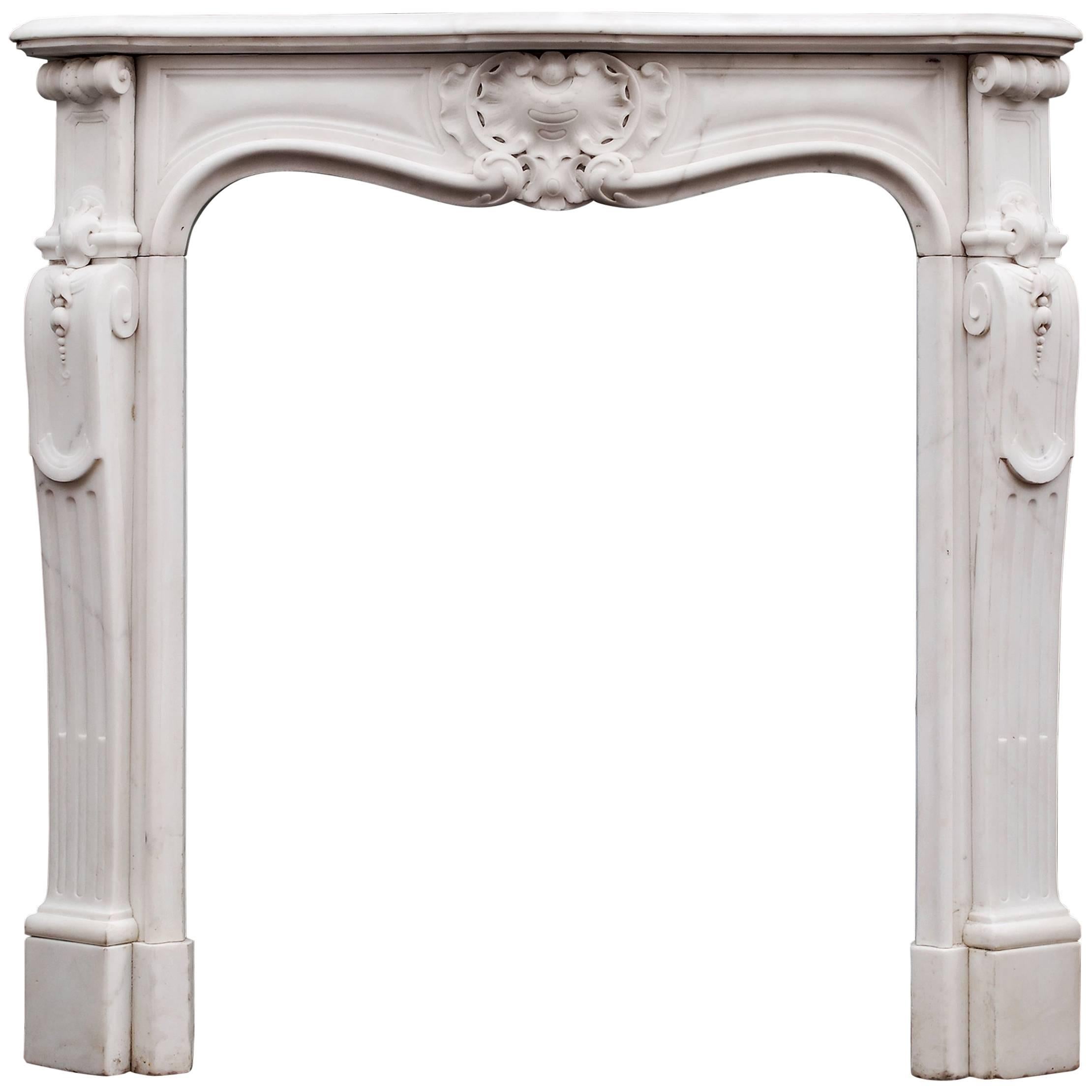 Petite French Louis XV Statuary Marble Fireplace For Sale