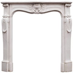 Antique Petite French Louis XV Statuary Marble Fireplace