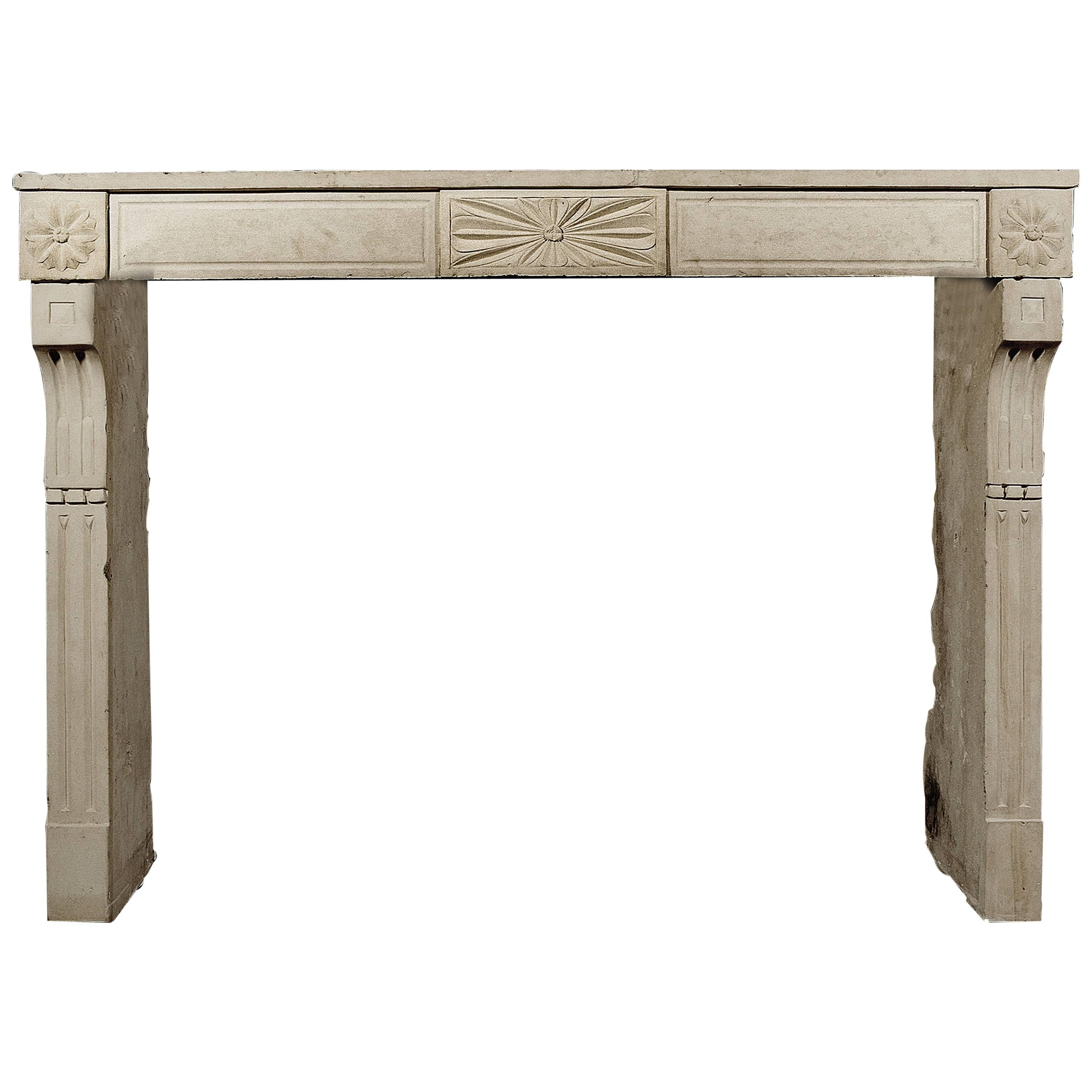 Rustic, 18th Century French Louis XVI Stone Fireplace For Sale