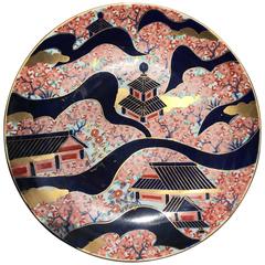 Stunning Japanese Hand made hand glazed Cobalt Charger  Cherry Blossoms